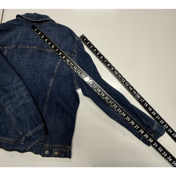 Old Navy Jacket Womens XL Blue Denim Jean Trucker Button Front Pockets Stretch - Picture 4 of 9